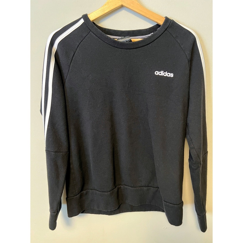 Adidas Sweatshirt Womens Size M Black Pre-owned 3-Stripe Crewneck Pullover